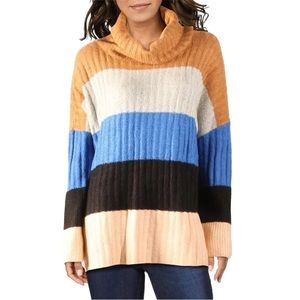 HYFVE Color Block Cowl Neck Sweater in Blue and Tan